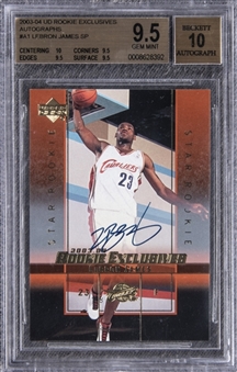 2003/04 UD Rookie Exclusives Autographs #A1 LeBron James Signed Rookie Card – BGS GEM MINT 9.5/BGS 10